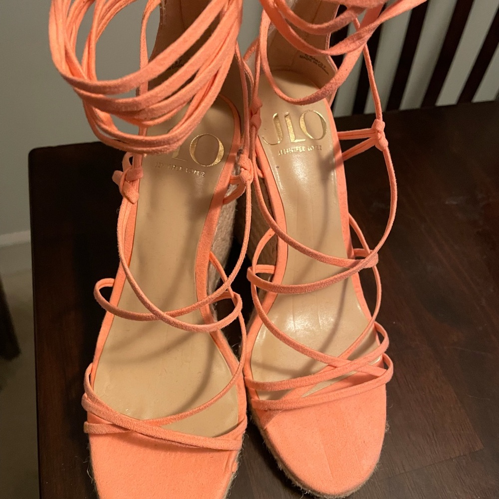 New coral J.LO wedge strappy heels 6.5